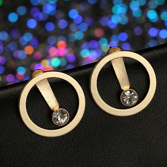 3/$30 - Floating CZ Gold Hollow Circle Earrings - Picture 2 of 7